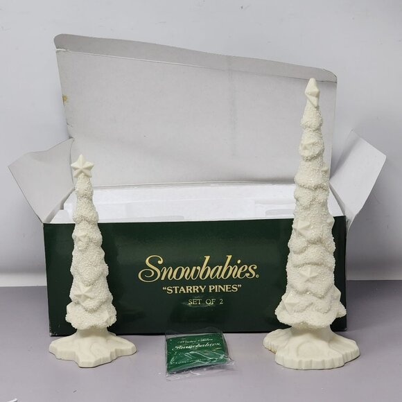 Dept 56 Snowbabies Starry Pines Set Of 2 Christmas Trees Porcelain Figurines - Picture 1 of 10